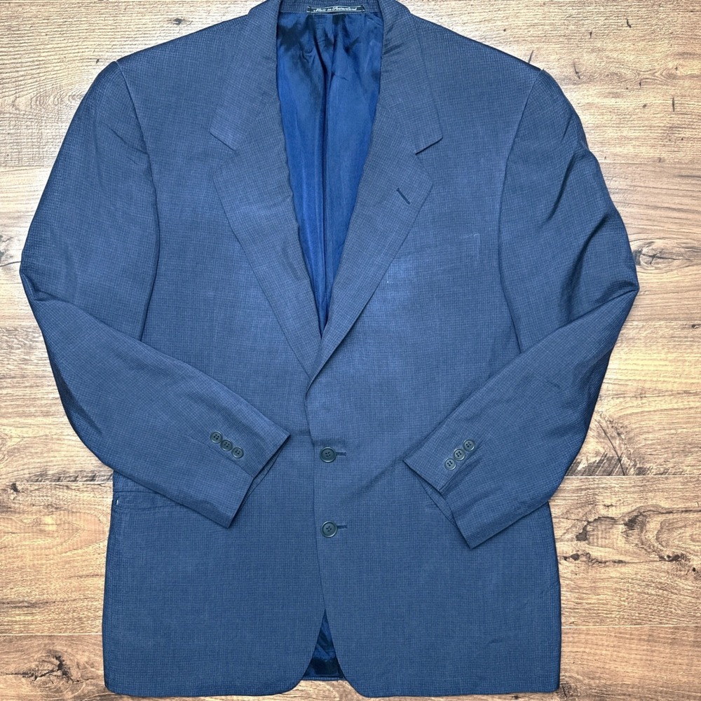 Ermenegildo Zegna Italy EU 52R/US 42R Soft 100%‎ Silk Jacket Blue Check Jacket